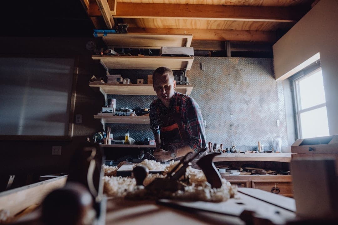 Tomasz Olejniczak at work in the carpentry workshop